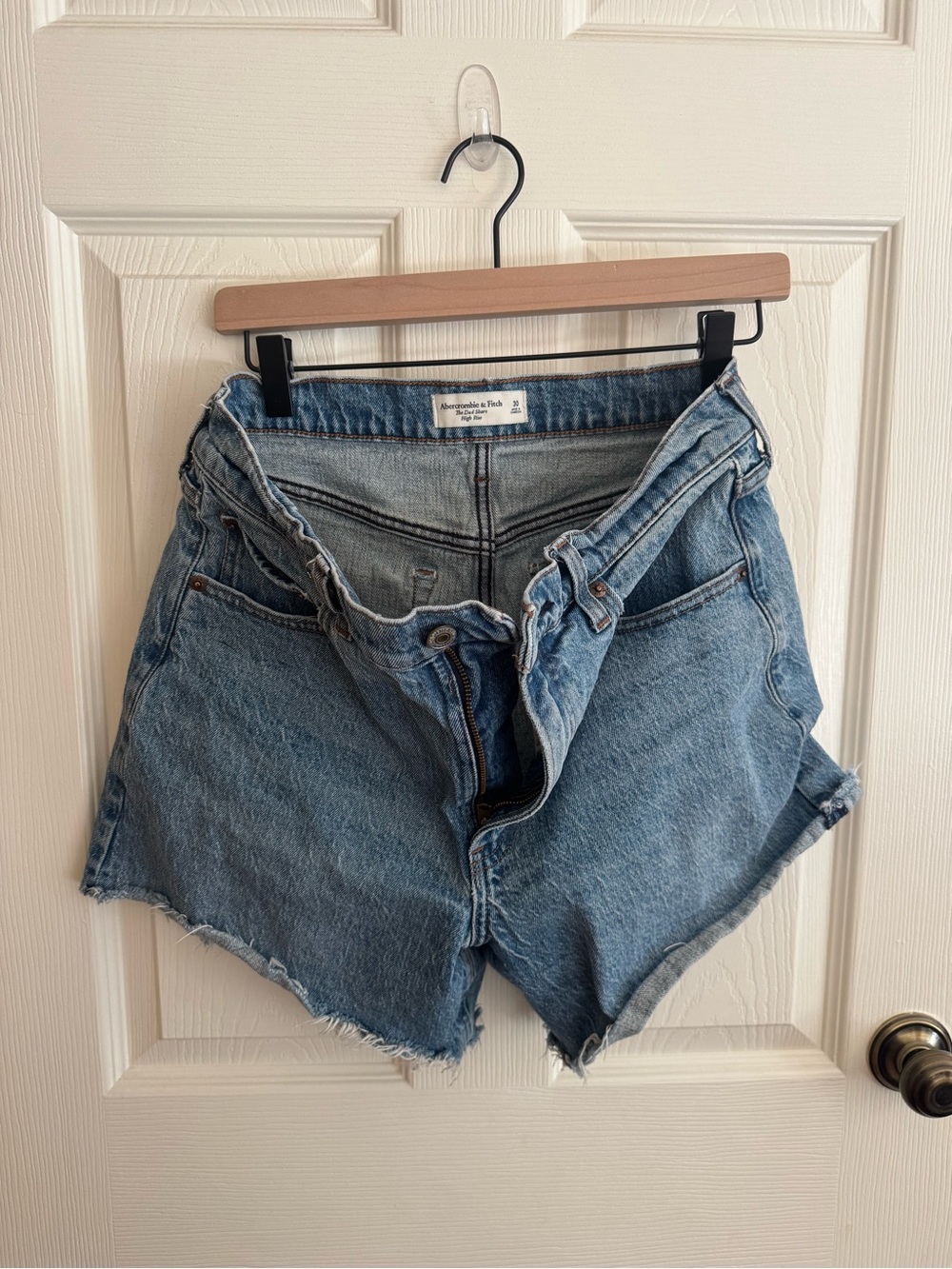 Abercrombie & Fitch Light Blue High-Rise Cutoff Denim Shorts